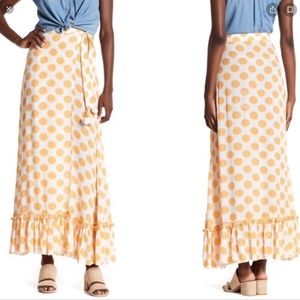 LOVERS + FRIENDS Polka Dot Pom Pom Wrap Skirt In ORANGE/Cream Size XS